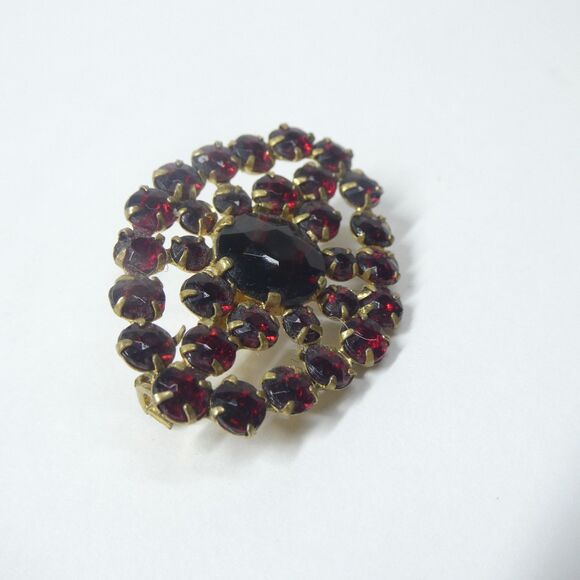 Red Brooch Czechoslovakia Signed Czech Glass Vintage Pin Oval Bohemian - Picture 4 of 11